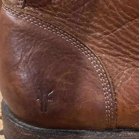 Frye Tyler Brown Leather Double Zip Lace-Up Boots with Brogue Detailing